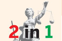 Bild der Justitia mit Schriftzug 2 in 1 Bild der Justitia mit Schriftzug 2 in 1