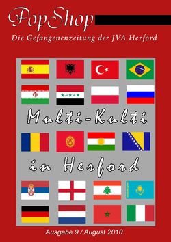 Titelbild der Gefangenenzeitschrift mit Bilder von Nationalflaggen und der Aufschrift Multi-Kulti